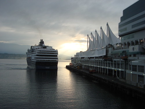 Holland America's Veendam docking at Port of Vancouver's Canada Place @ 7 am after an Alaska cruise