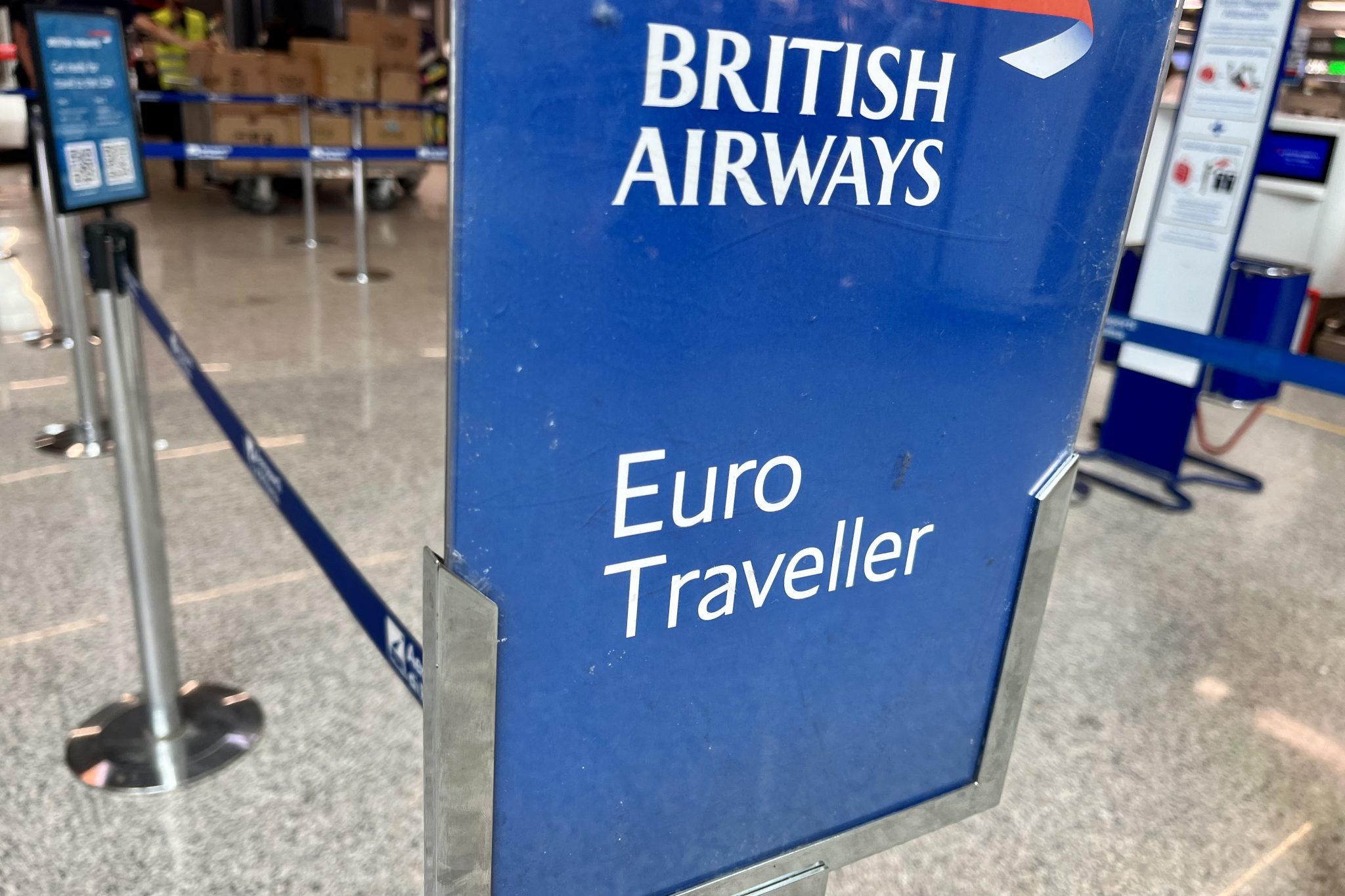 A check-in line for British Airways in Rome, Italy. 